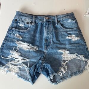 American Eagle Outfitters Ripped Blue High Rise 90s Jean Shorts